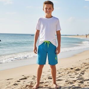 Under Armour Hybrid Swim Shorts Trunks Teal Neon Yellow Logo Beach Pool Boy 25”